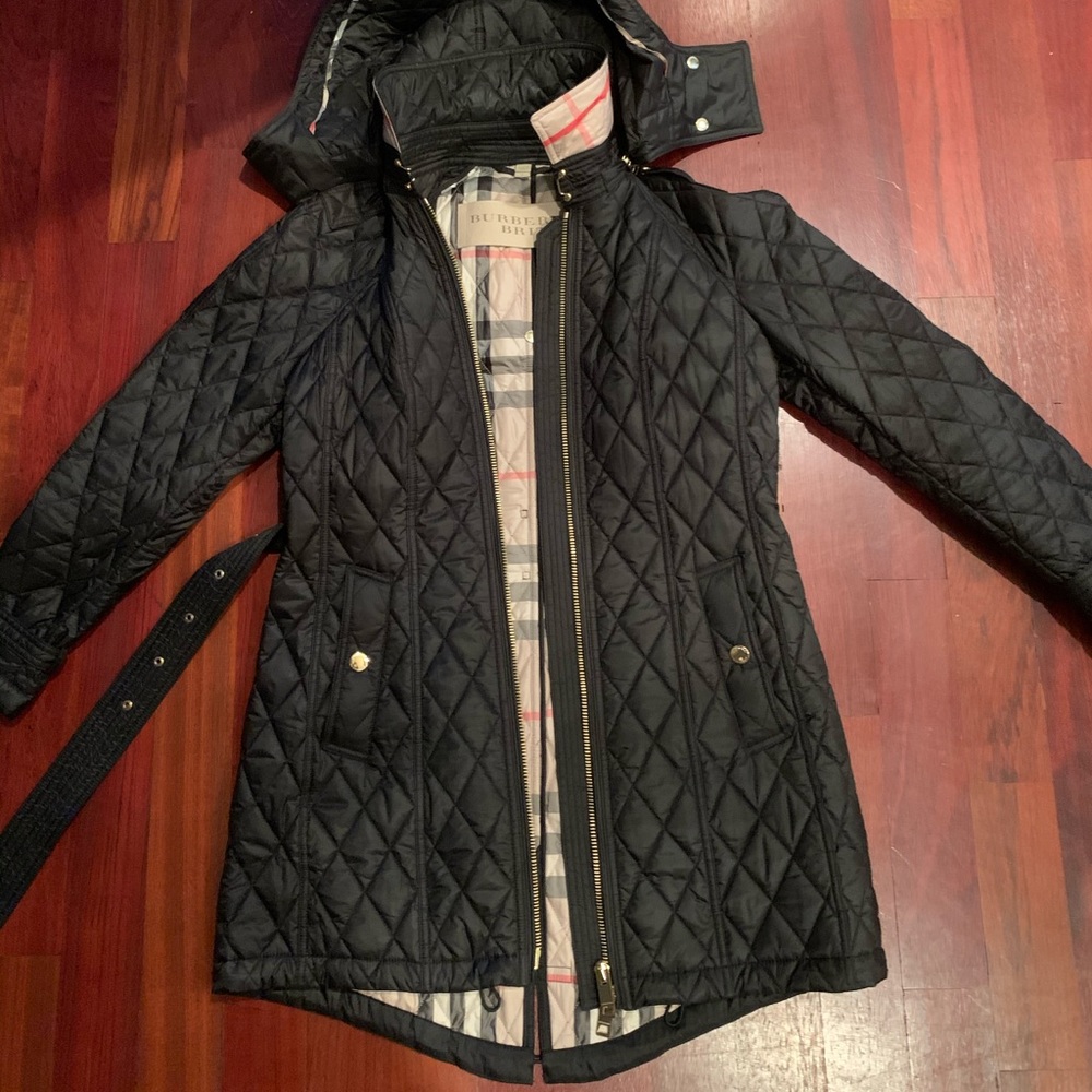 Burberry Black Quilted Belted Trench Coat with Gold Hardware - Picture 3 of 7